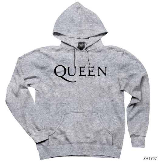 Queen Logo Gri Kapşonlu Sweatshirt Hoodie