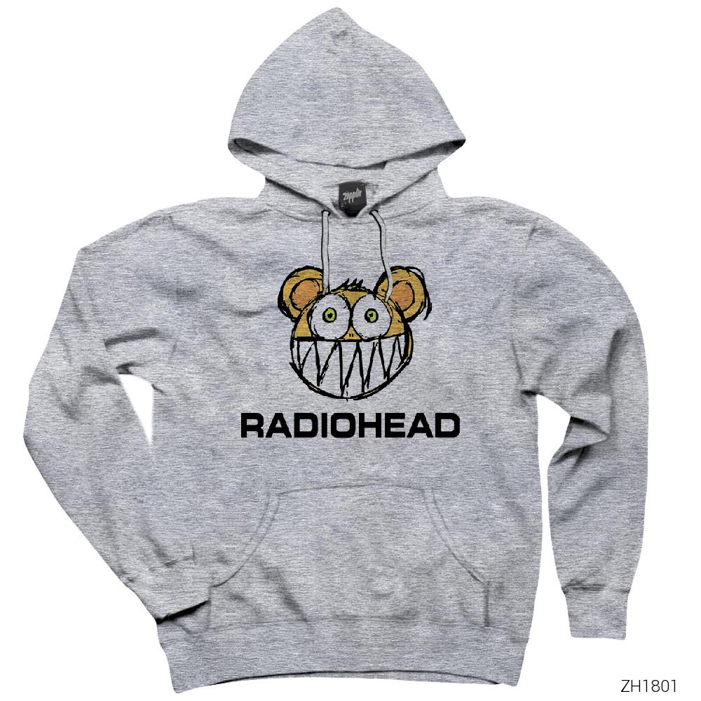 Radiohead Kid Bear Cartoon Gri Kapşonlu Sweatshirt Hoodie