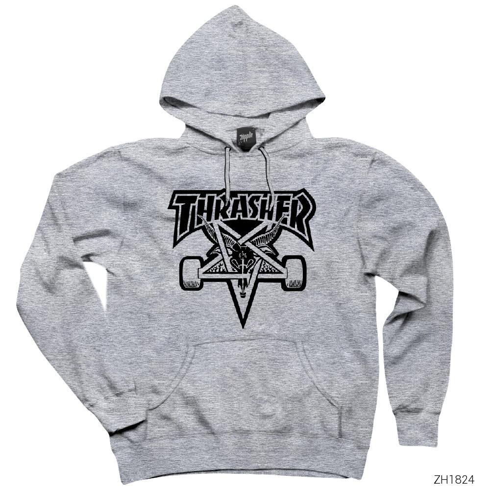 Thrasher 666 Gri Kapşonlu Sweatshirt Hoodie