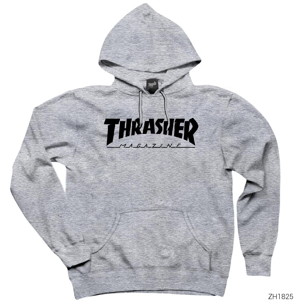Thrasher Magazine Classic Gri Kapşonlu Sweatshirt Hoodie