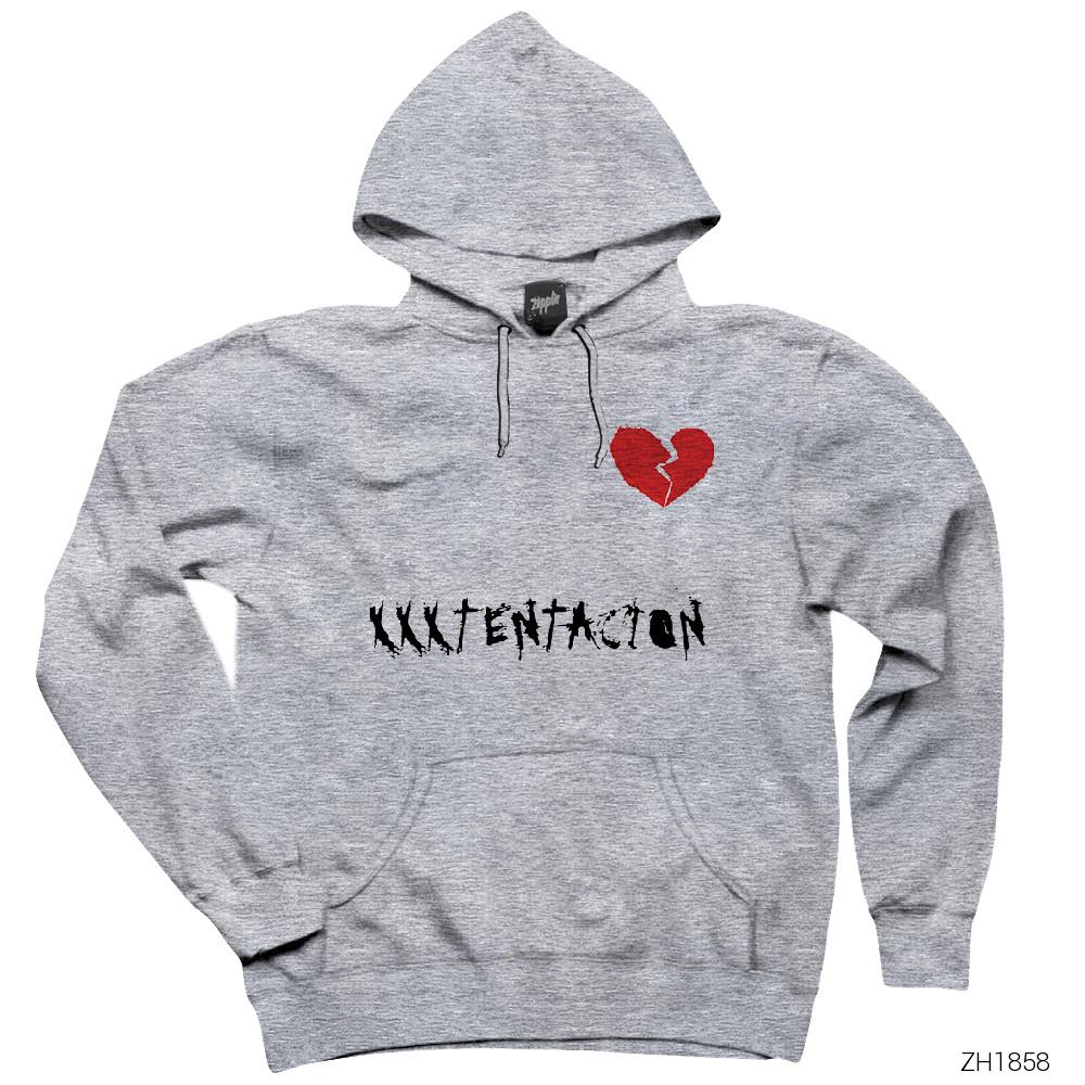 XXX Tentection Broken Hearth 2 Gri Kapşonlu Sweatshirt Hoodie