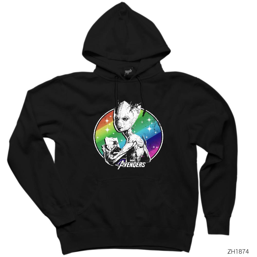 Avengers Groot Siyah Kapşonlu Sweatshirt Hoodie