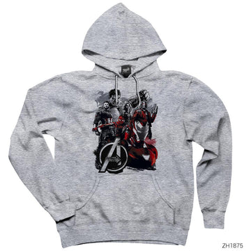 Avengers Members Gri Kapşonlu Sweatshirt Hoodie