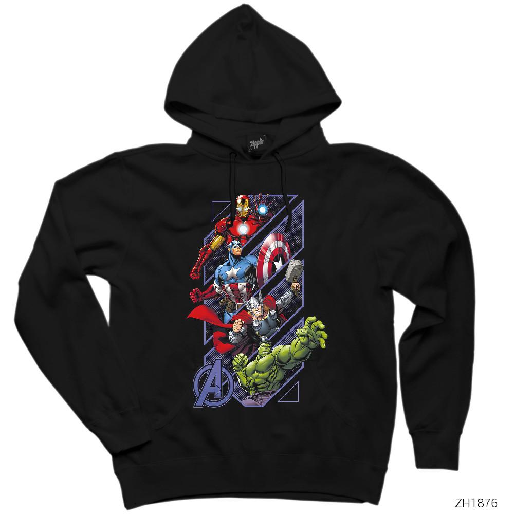 Avengers Power Up Siyah Kapşonlu Sweatshirt Hoodie
