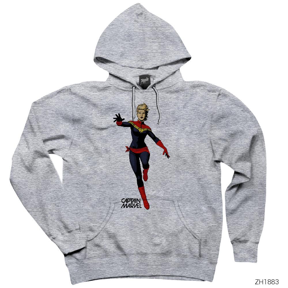 Captain Marvel Gri Kapşonlu Sweatshirt Hoodie