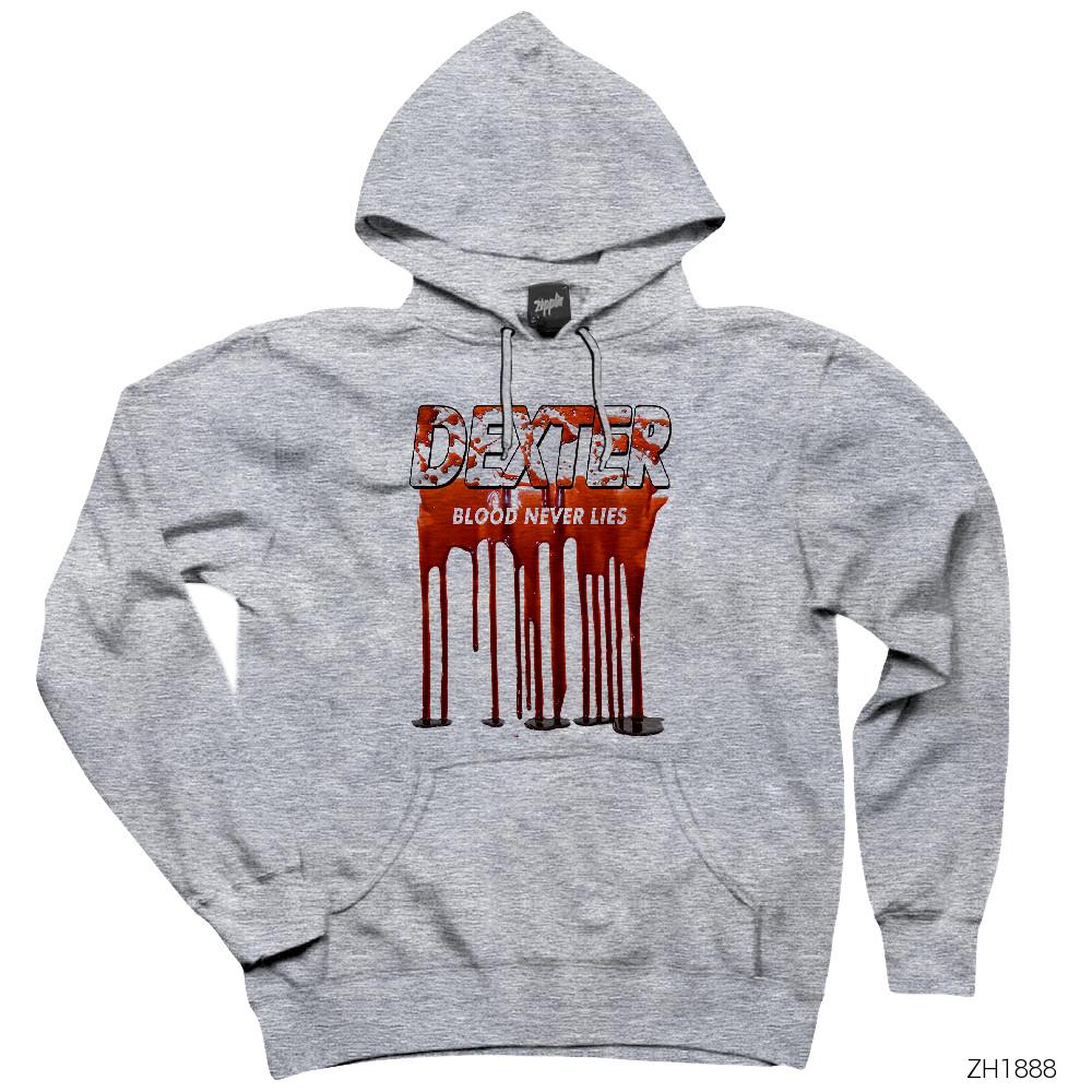 Dexter Blood Never Lies Gri Kapşonlu Sweatshirt Hoodie