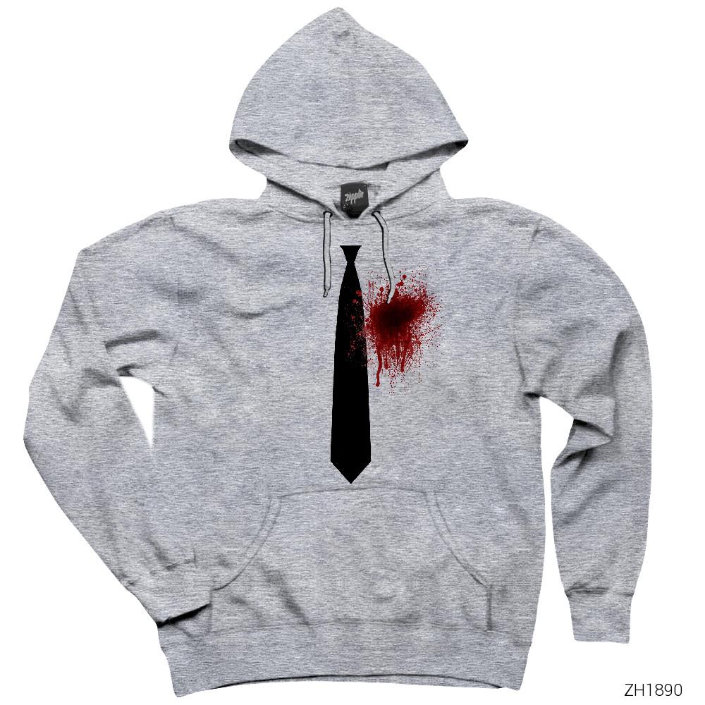Dexter Blood Tie Gri Kapşonlu Sweatshirt Hoodie