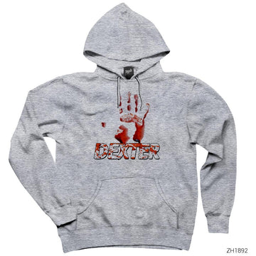 Dexter Bloody Hand Gri Kapşonlu Sweatshirt Hoodie