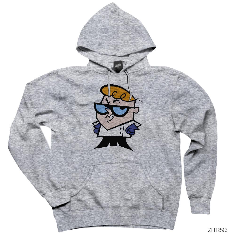 Dexter Cartoon Laboratory Gri Kapşonlu Sweatshirt Hoodie