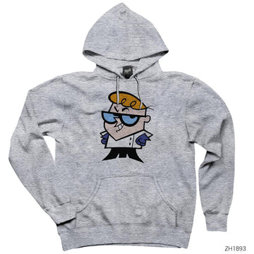 Dexter Cartoon Laboratory Gri Kapşonlu Sweatshirt Hoodie