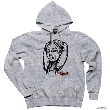 Harley Quinn Drawing Gri Kapşonlu Sweatshirt Hoodie