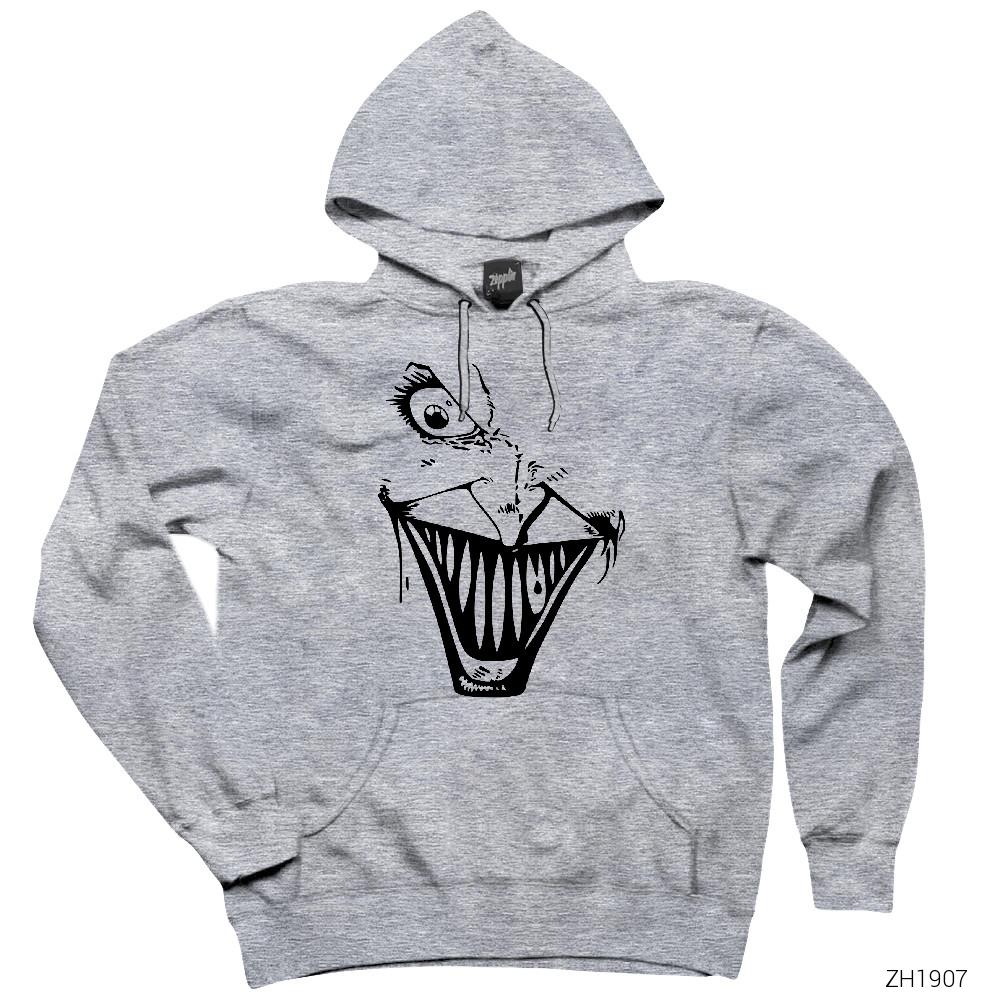 Joker Half Face Gri Kapşonlu Sweatshirt Hoodie