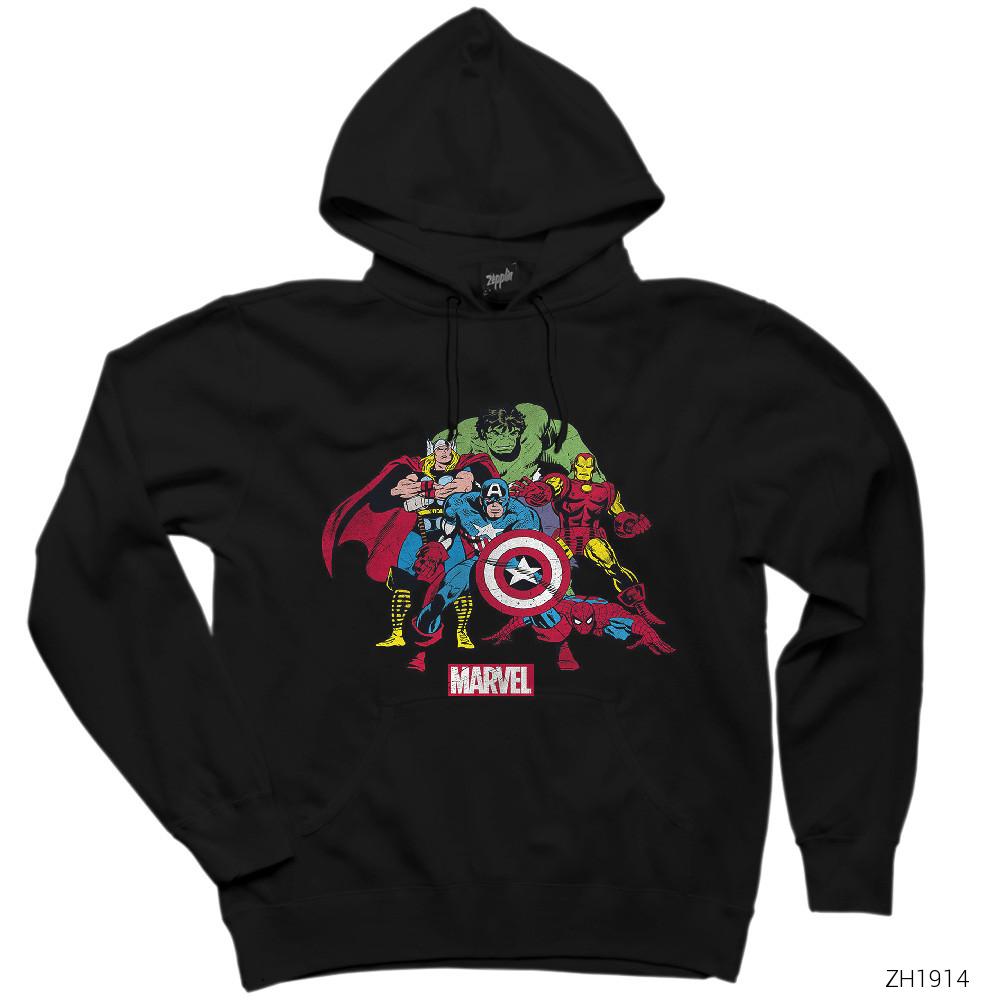 Marvel Comics Team Siyah Kapşonlu Sweatshirt Hoodie