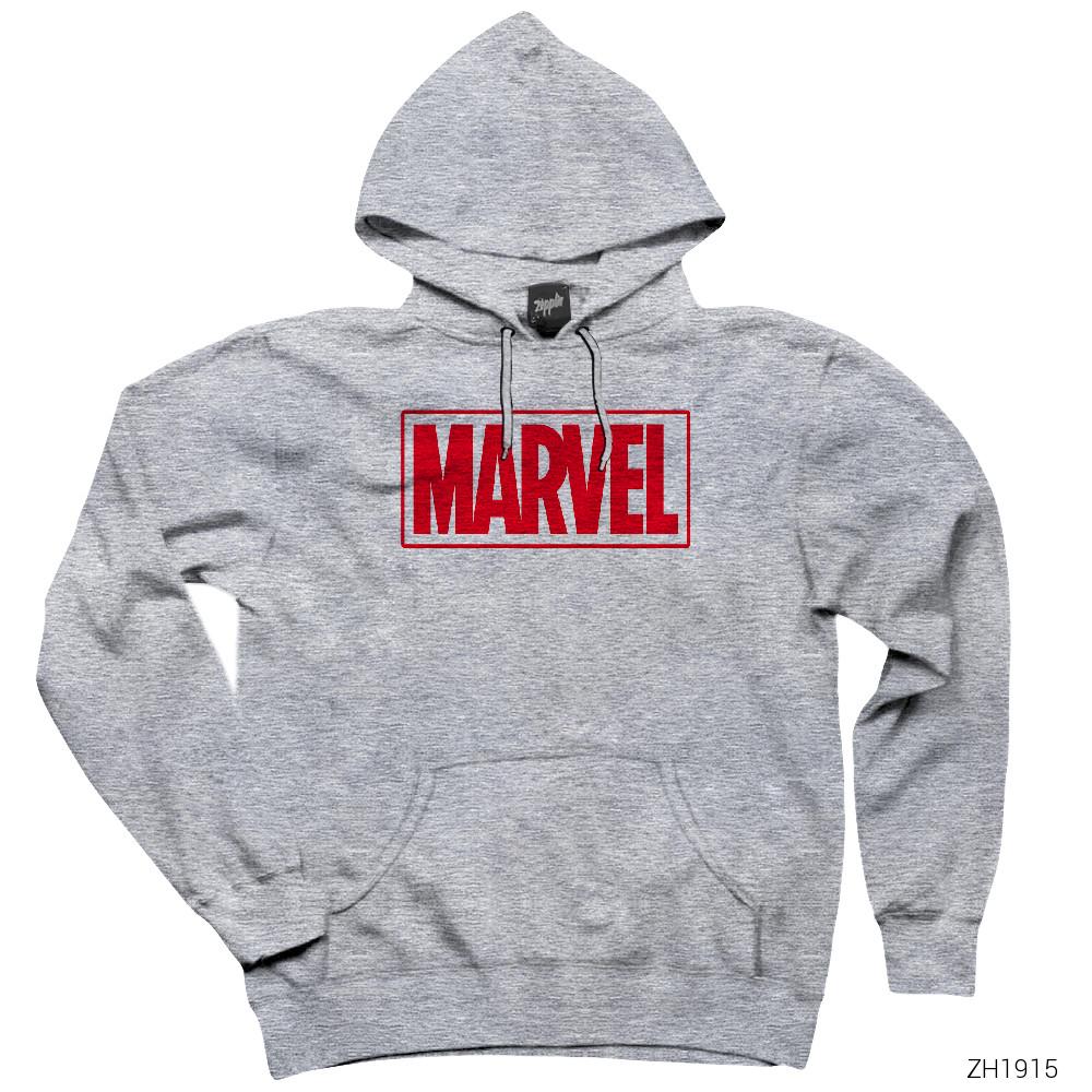 Marvel Logo Gri Kapşonlu Sweatshirt Hoodie