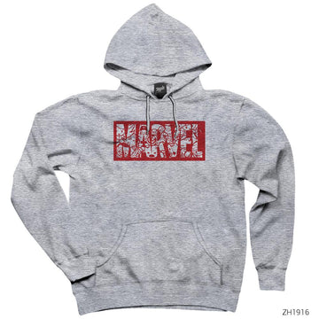 Marvel Logo Inside Gri Kapşonlu Sweatshirt Hoodie
