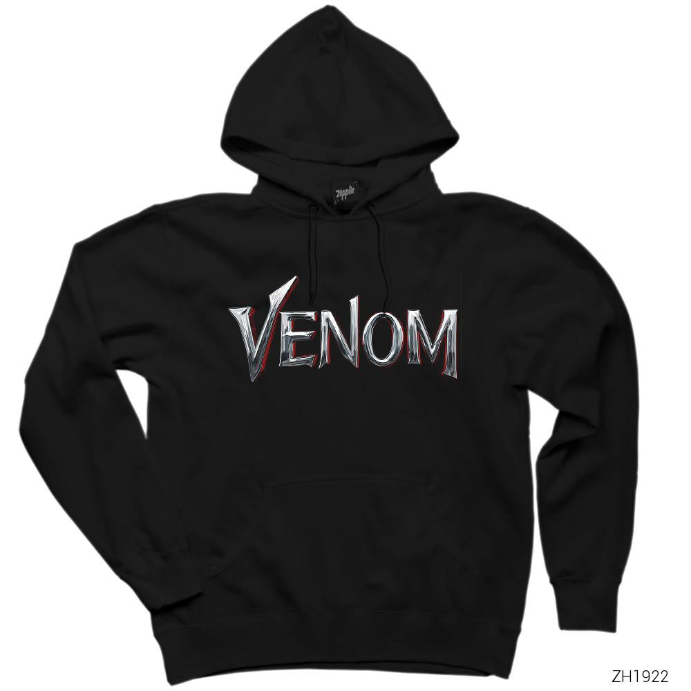 Venom Logo Siyah Kapşonlu Sweatshirt Hoodie