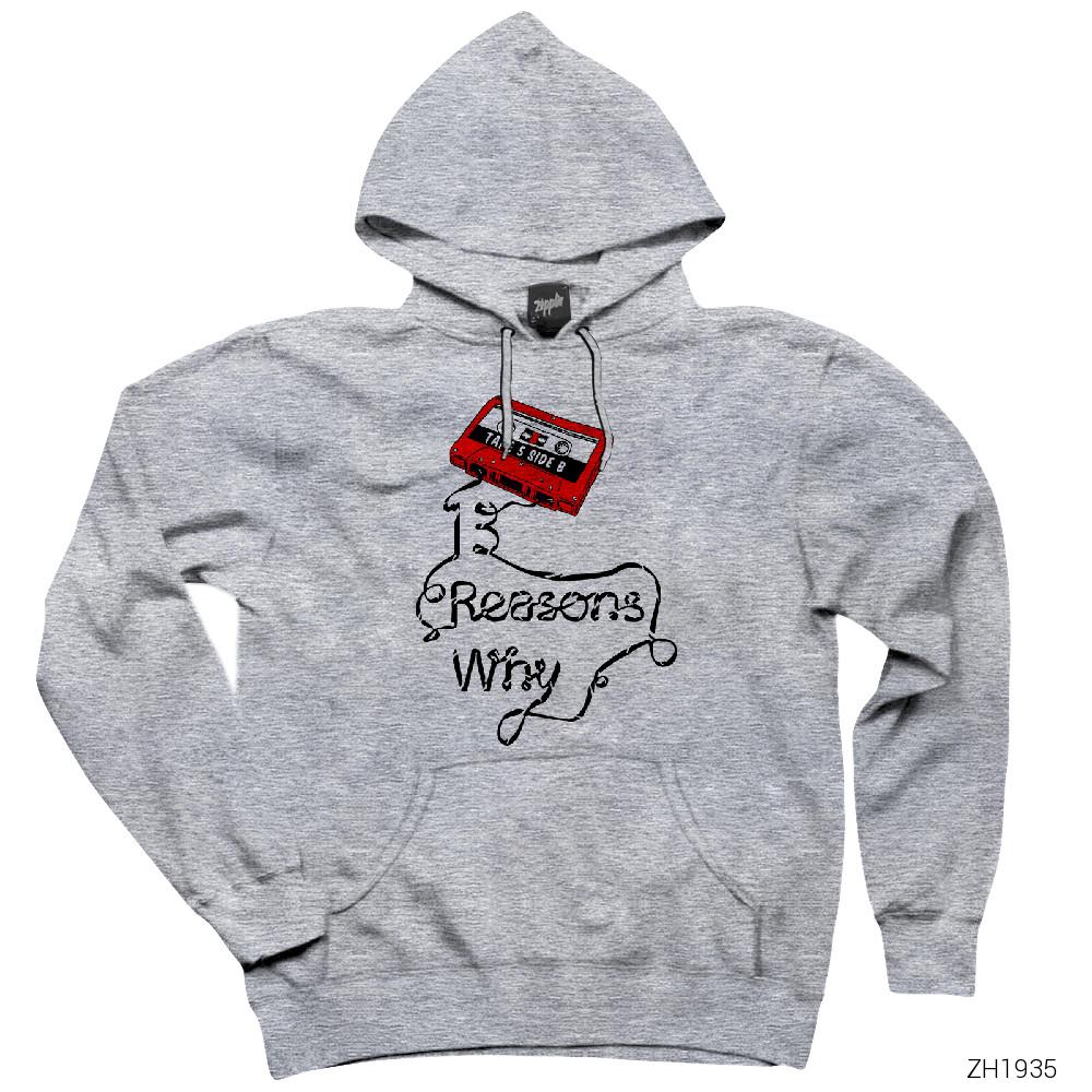 13 Reasons Why Cassette Tape Gri Kapşonlu Sweatshirt Hoodie
