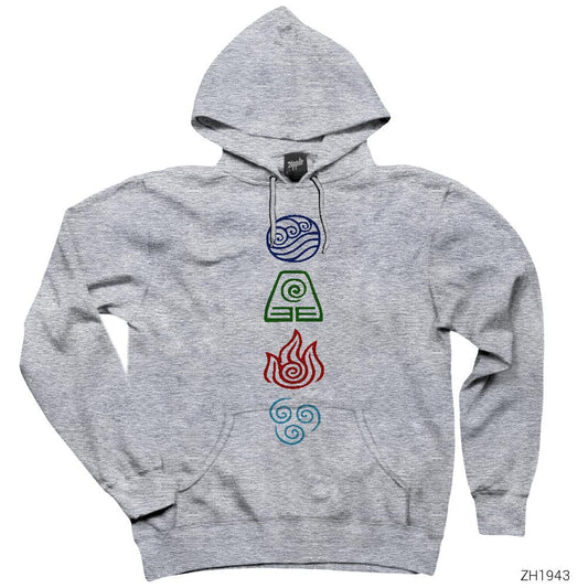 Avatar Four Elements Gri Kapşonlu Sweatshirt Hoodie