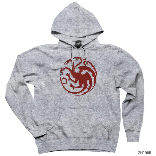Game Of Thrones House Of Targaryen Dragon Gri Kapşonlu Sweatshirt Hoodie