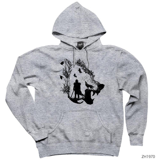Game of Thrones Lone Wolf Gri Kapşonlu Sweatshirt Hoodie