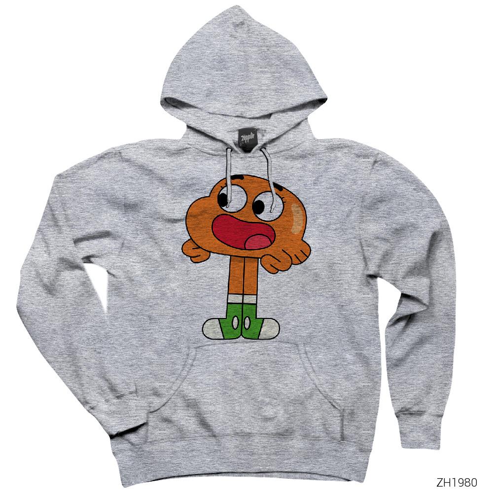 Gumball Darwin Gri Kapşonlu Sweatshirt Hoodie