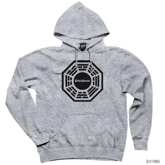 Lost Dharma Logo Gri Kapşonlu Sweatshirt Hoodie