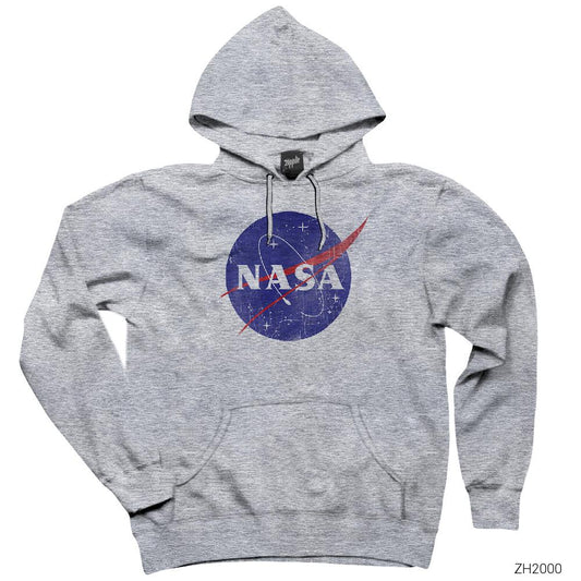 Nasa Damaged Logo Gri Kapşonlu Sweatshirt Hoodie
