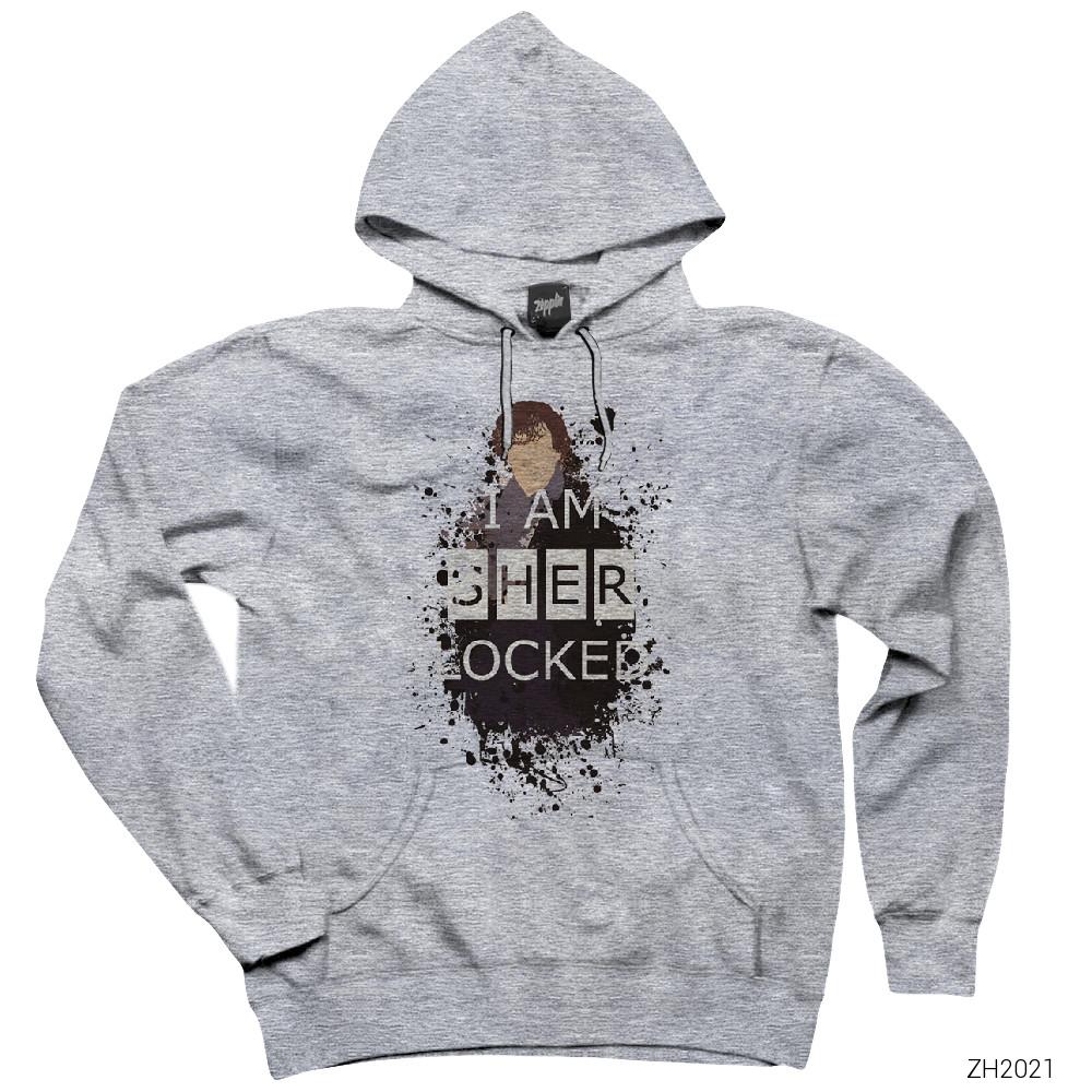 Sherlock Holmes Sher Locked Gri Kapşonlu Sweatshirt Hoodie