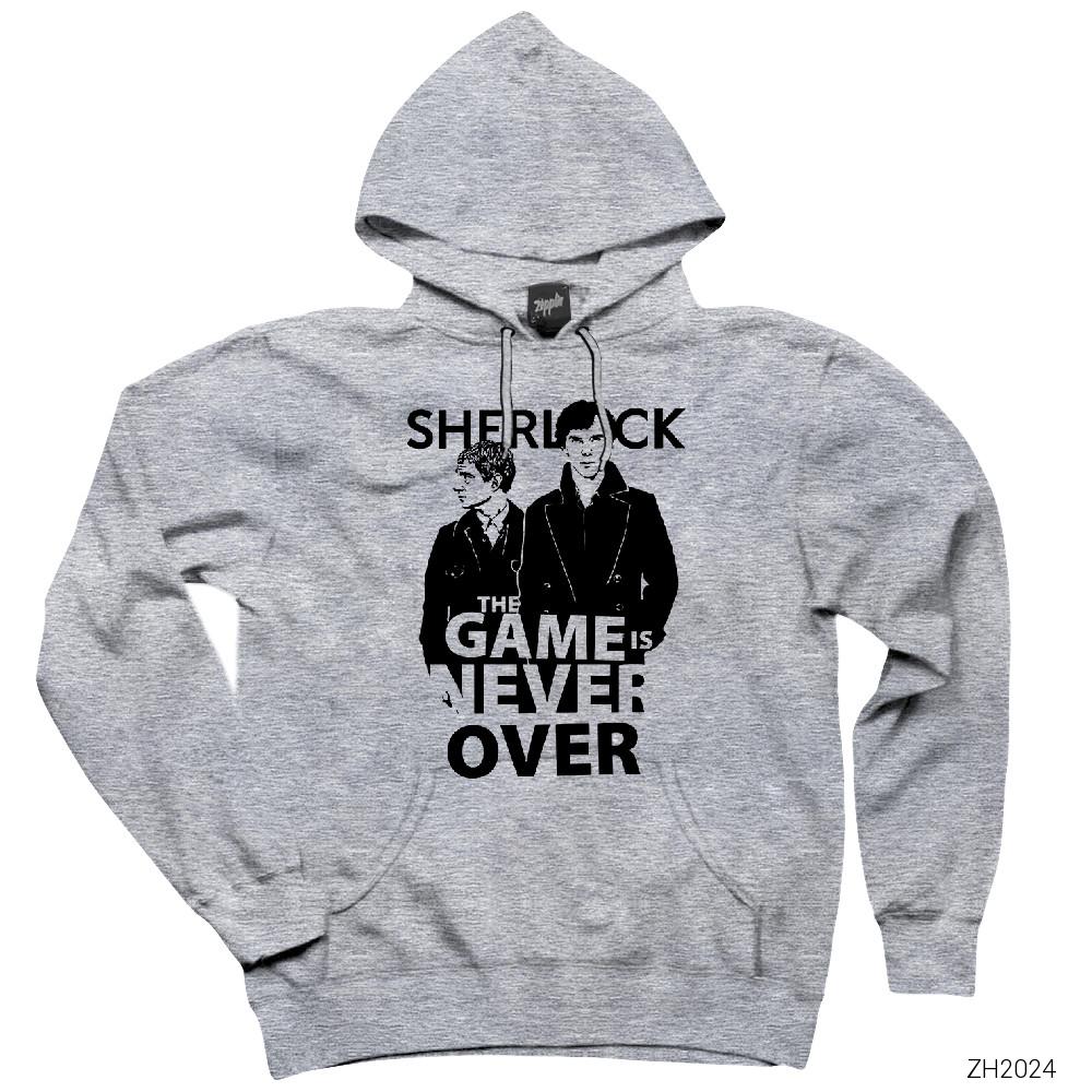 Sherlock Holmes The Game is never over Gri Kapşonlu Sweatshirt Hoodie