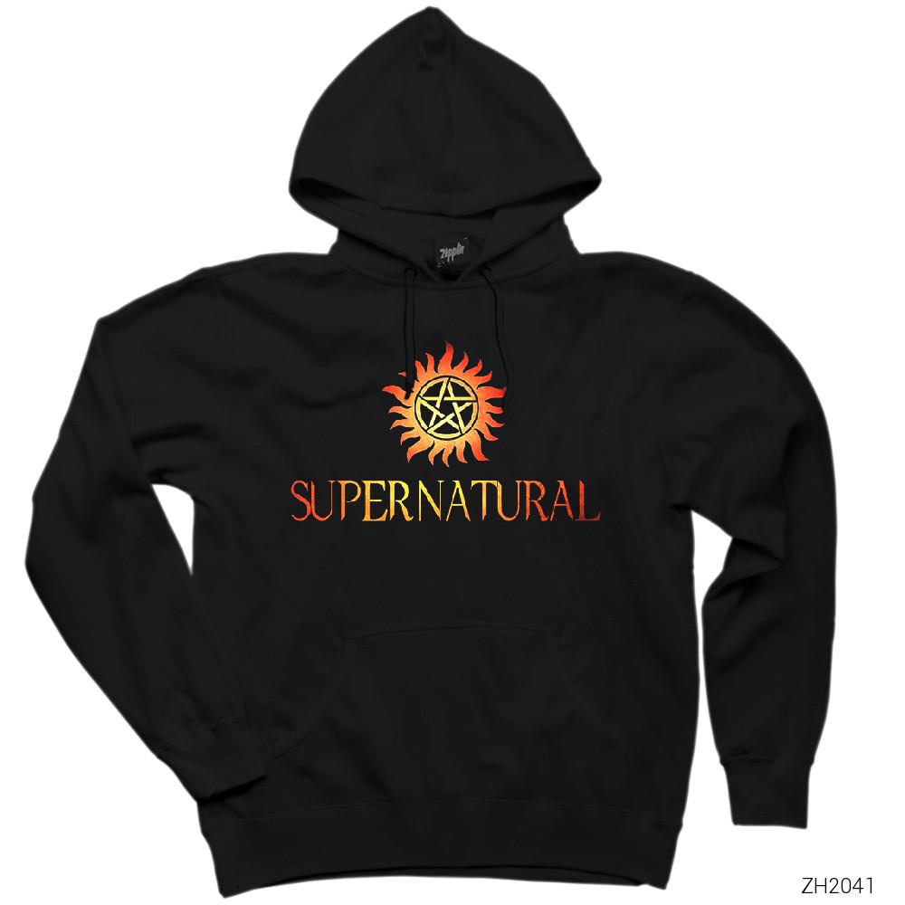 Supernatural Logo in Red Siyah Kapşonlu Sweatshirt Hoodie