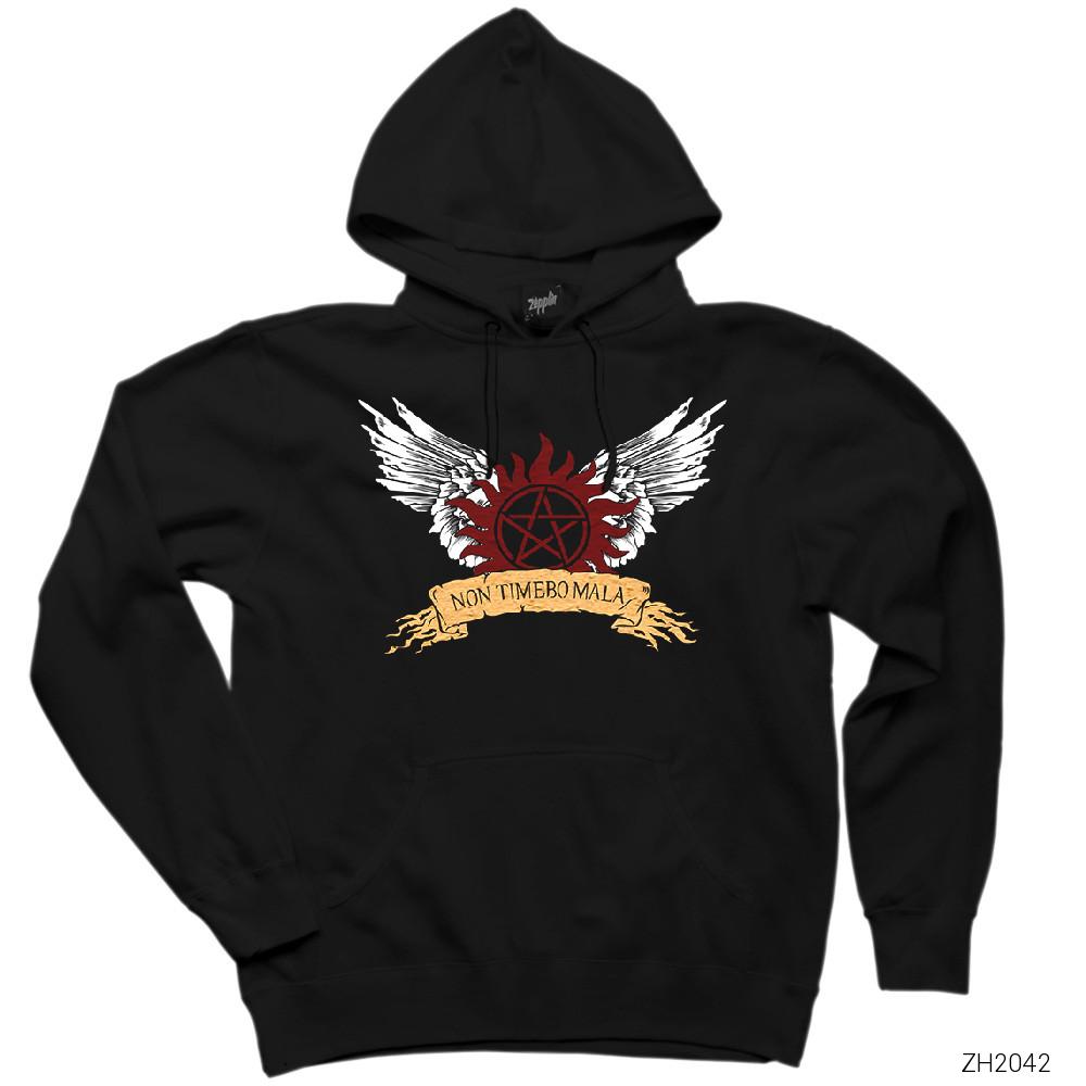 Supernatural Non Timebo Mala Siyah Kapşonlu Sweatshirt Hoodie