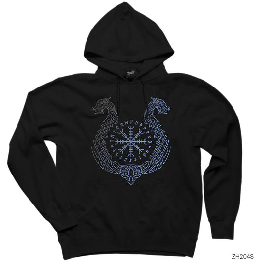 Vikings Aegishjalmur Helm of Terror Siyah Kapşonlu Sweatshirt Hoodie