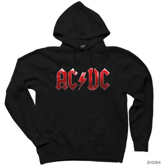 AC DC Distort Siyah Kapşonlu Sweatshirt Hoodie