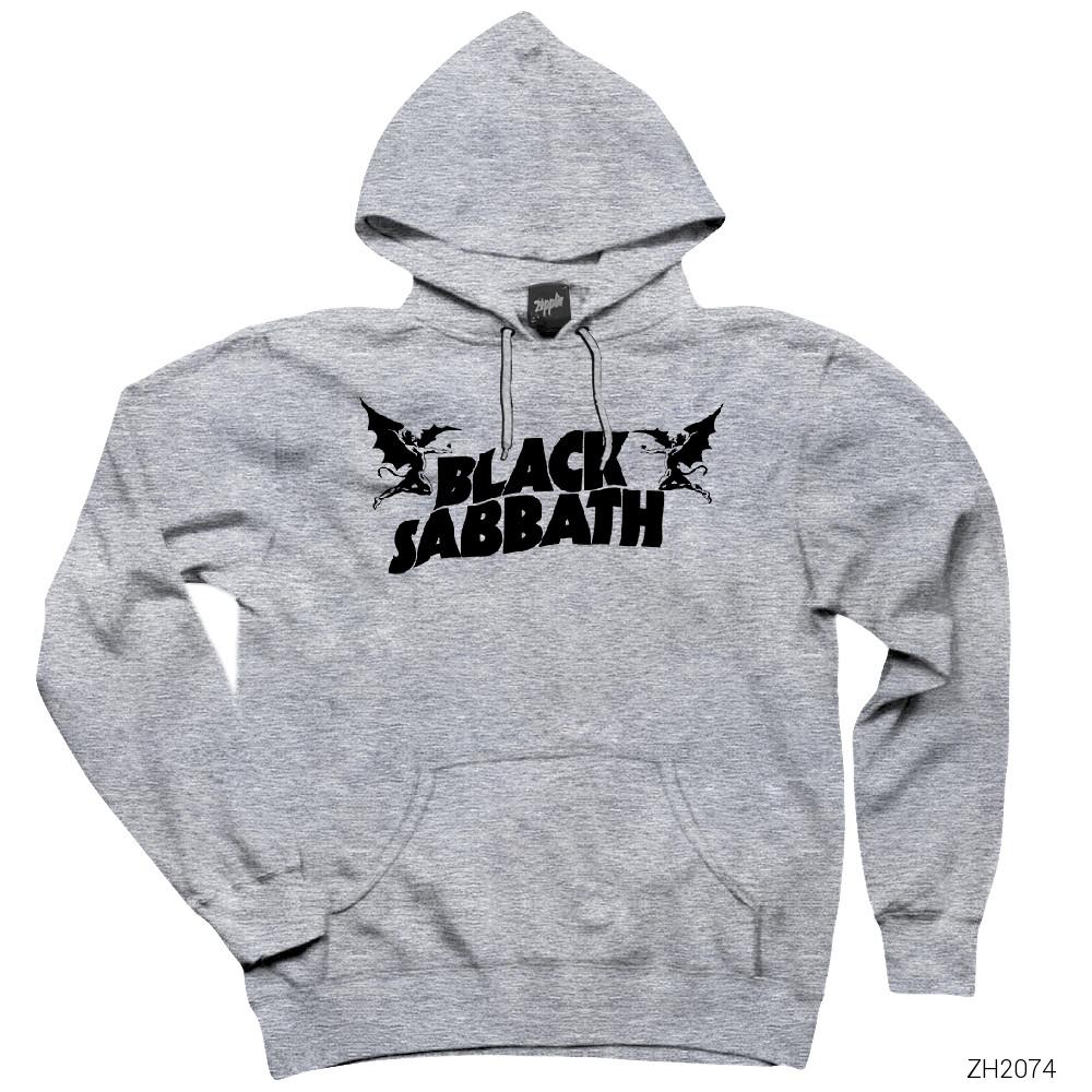 Black Sabbath Logo Gri Kapşonlu Sweatshirt Hoodie