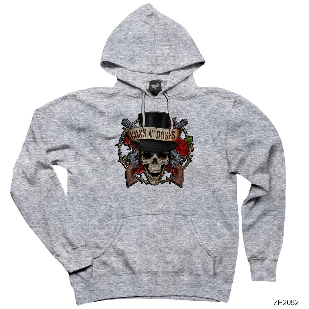 Guns N Roses Vintage Gri Kapşonlu Sweatshirt Hoodie