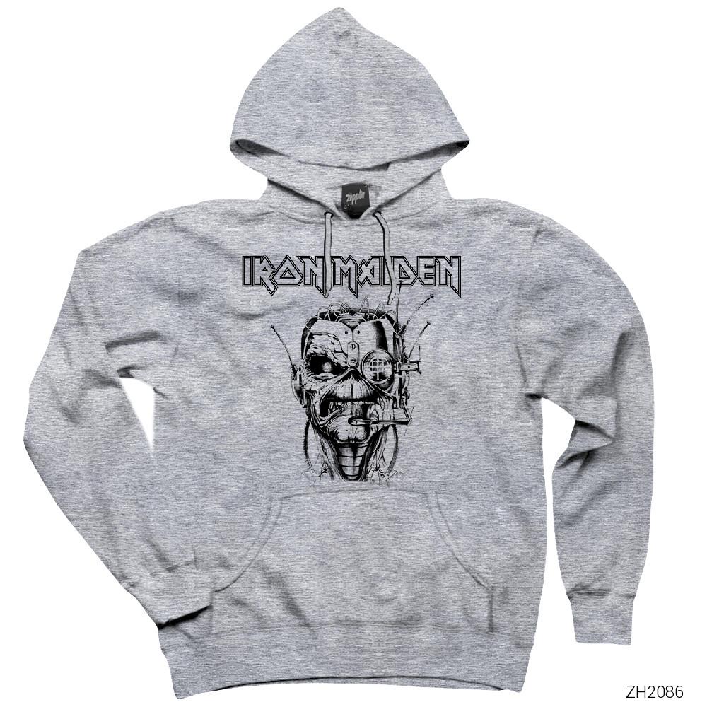 Iron Maiden Soldier Draw Gri Kapşonlu Sweatshirt Hoodie