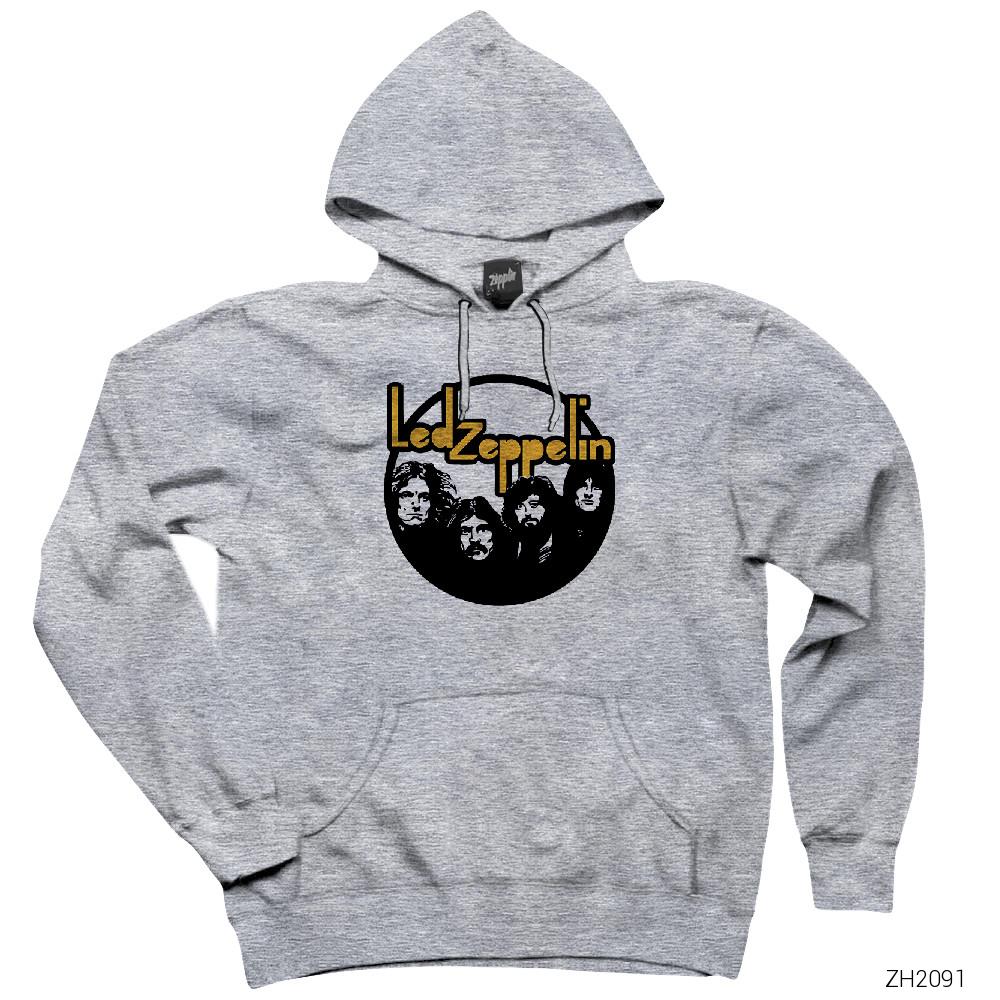 Led Zeppelin Circle Gri Kapşonlu Sweatshirt Hoodie