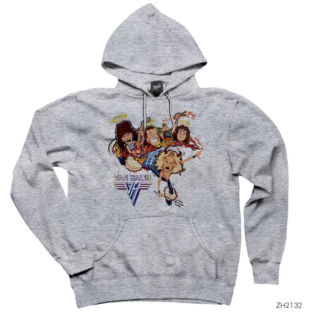Van Halen Cartoon Gri Kapşonlu Sweatshirt Hoodie
