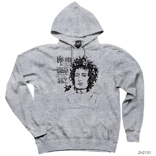 Bob Dylan Birds Gri Kapşonlu Sweatshirt Hoodie