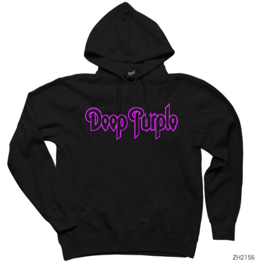 Deep Purple Logo Outline Siyah Kapşonlu Sweatshirt Hoodie