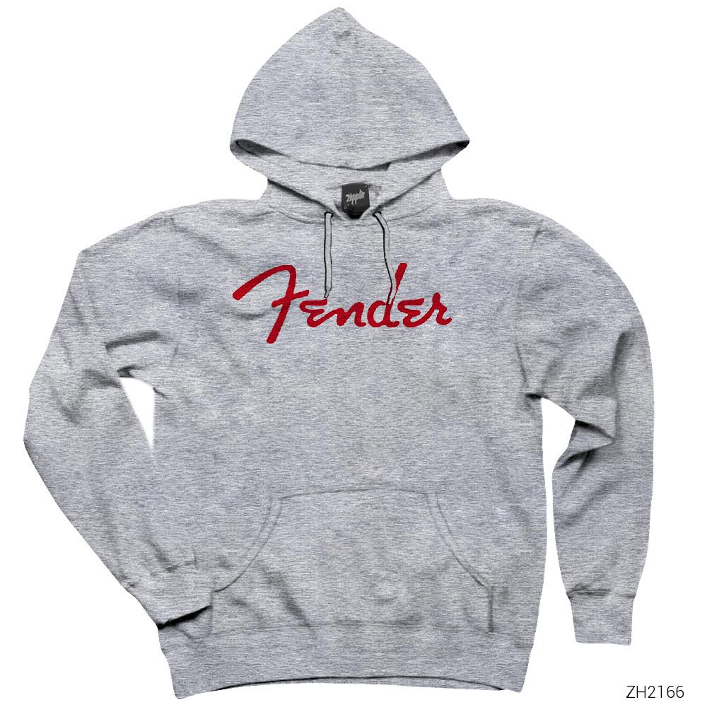 Fender Logo 2 Gri Kapşonlu Sweatshirt Hoodie
