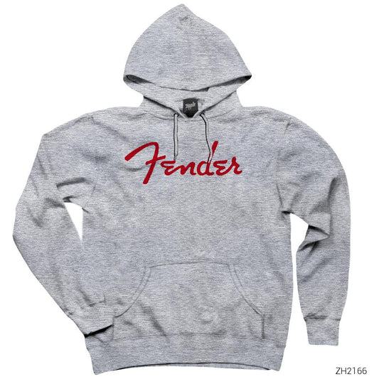 Fender Logo 2 Gri Kapşonlu Sweatshirt Hoodie