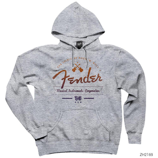 Fender Logo 6 Gri Kapşonlu Sweatshirt Hoodie