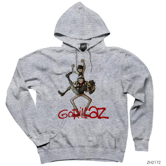 Gorillaz Cartoon Gri Kapşonlu Sweatshirt Hoodie