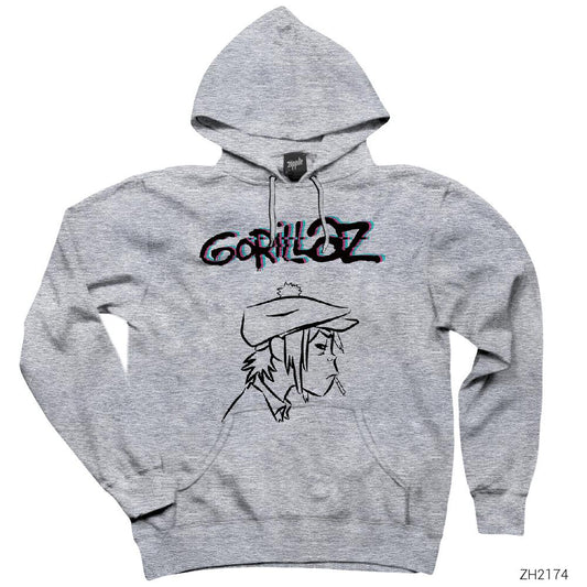 Gorillaz Head Gri Kapşonlu Sweatshirt Hoodie