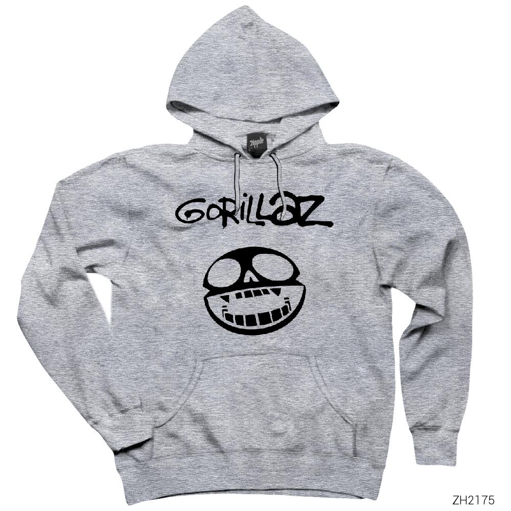 Gorillaz Smile Gri Kapşonlu Sweatshirt Hoodie