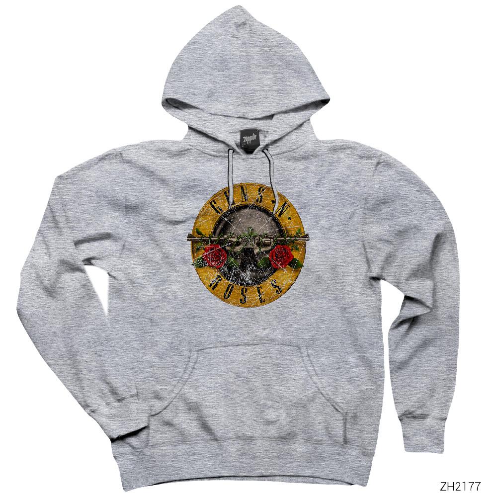 Guns N Roses Damaged Gri Kapşonlu Sweatshirt Hoodie