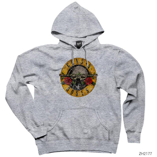 Guns N Roses Damaged Gri Kapşonlu Sweatshirt Hoodie