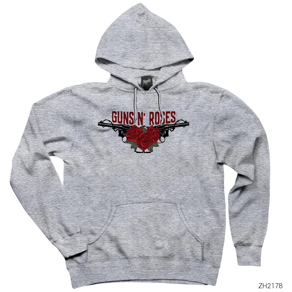 Guns N Roses Double Gri Kapşonlu Sweatshirt Hoodie