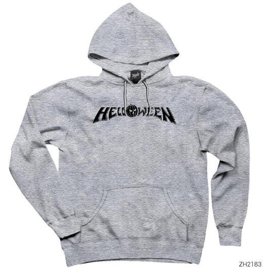 Helloween Logo Flat Gri Kapşonlu Sweatshirt Hoodie